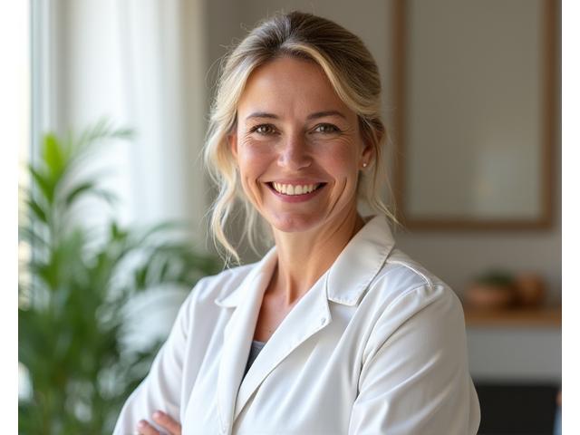 Dr. Lena Thorne, founder of Veridian Bloom, smiling warmly in a bright, modern wellness space