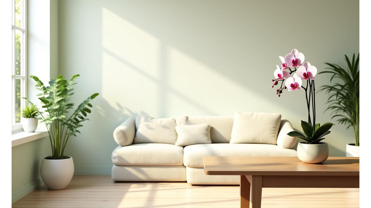 A serene, sunlit wellness consultation room at Veridian Bloom. A comfortable sofa and an elegant wooden table with a blooming orchid are visible, suggesting a welcoming, professional environment where open conversation is encouraged.