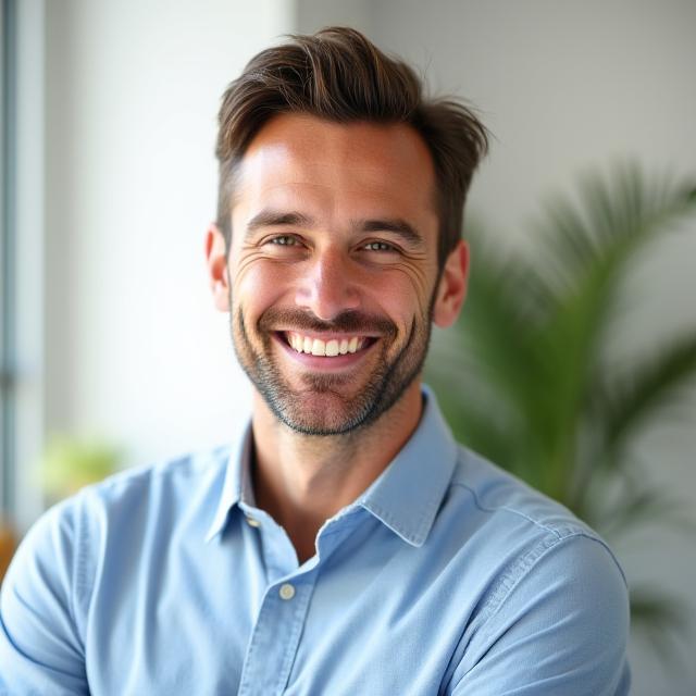 Miles Quinn, a friendly and approachable male nutritionist in his late 30s, with a vibrant and healthy appearance, wearing smart casual attire. He exudes professionalism and a passion for helping others achieve their nutritional goals.