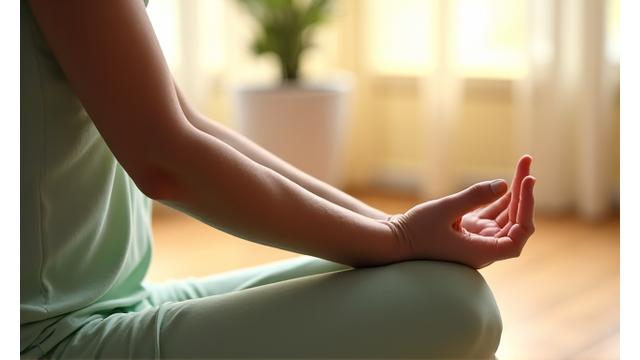 Woman enjoying restorative yoga pose, symbolizing hormonal balance